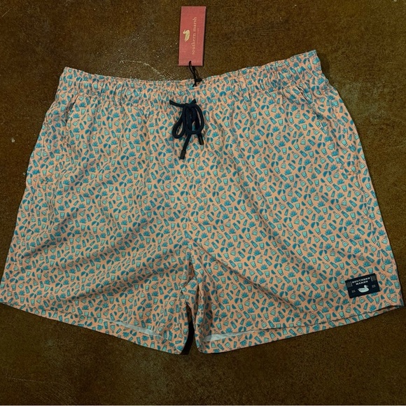NWT Men’s SOUTHERN MARSH Harbor swim trunks- Salt & Lime. Peach/teal limes - Picture 4 of 5